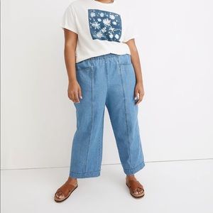 denim pull-on high-rise wide-leg crop pants in ashgrove wash
